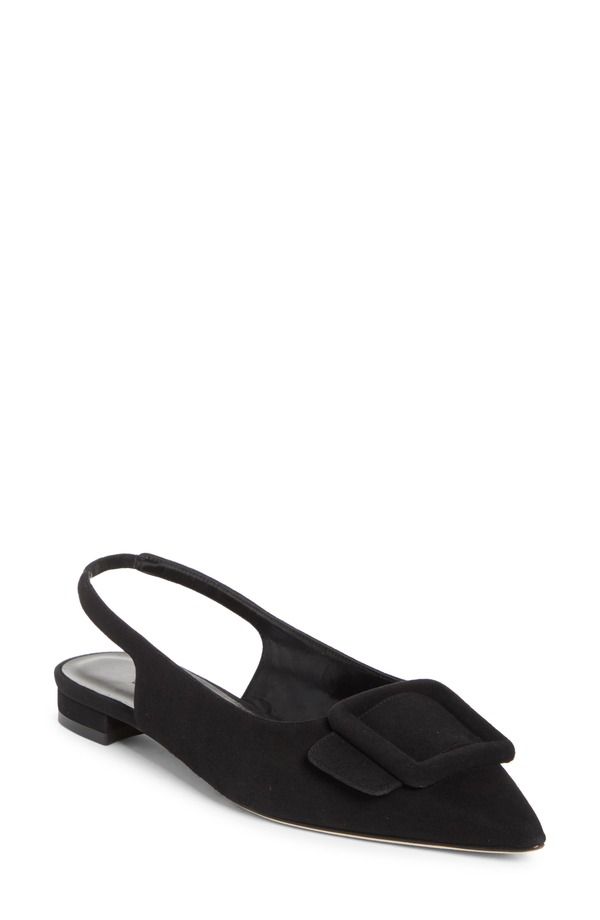 マノロ ブラニク レディース シューズ パンプス Manolo Blahnik Maylura Buckle Pointed Toe Slingback Flat Black ブラック