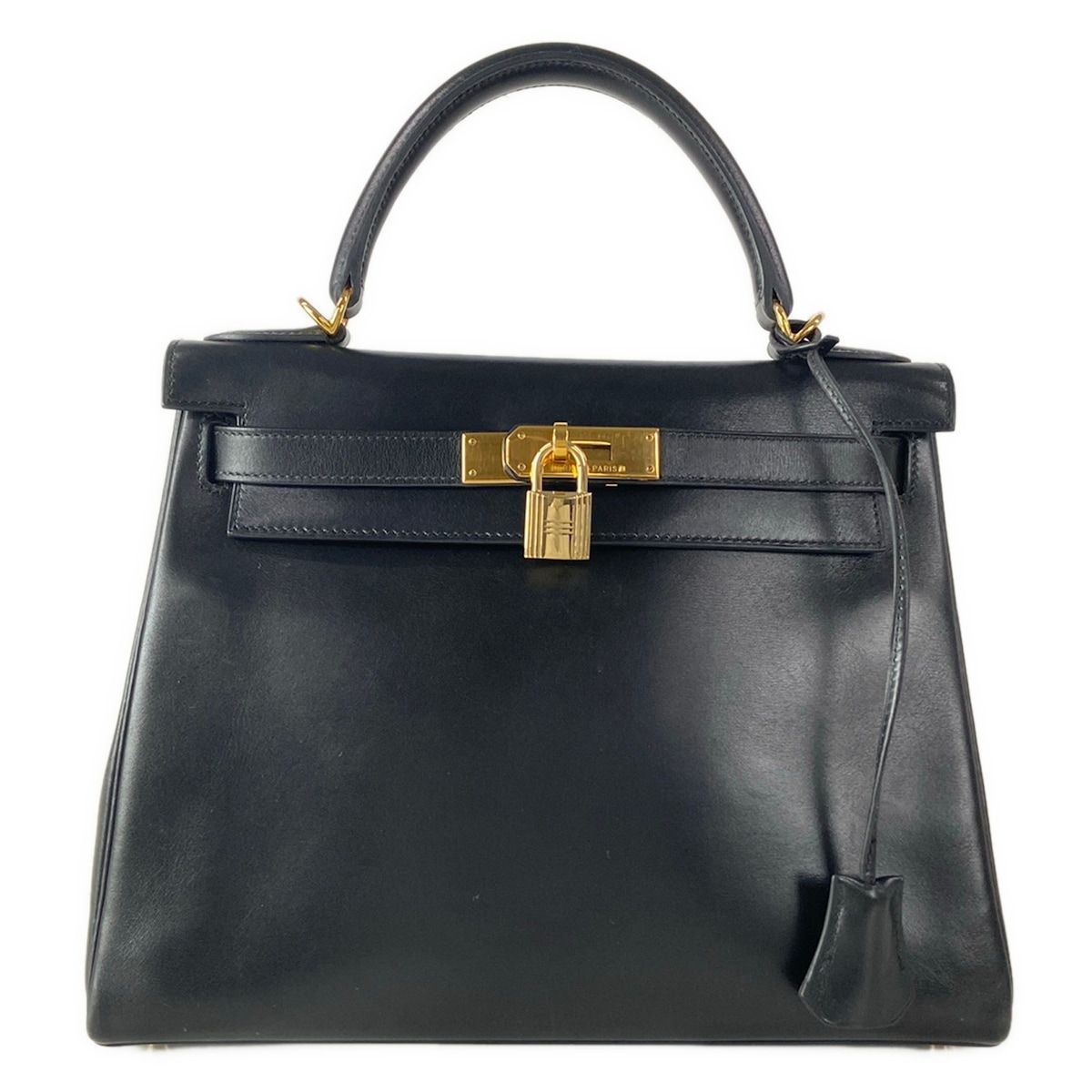 HERMES(エルメス) ハンドバッグ ケリー 28 黒 ゴールド金具/V金具/内縫い