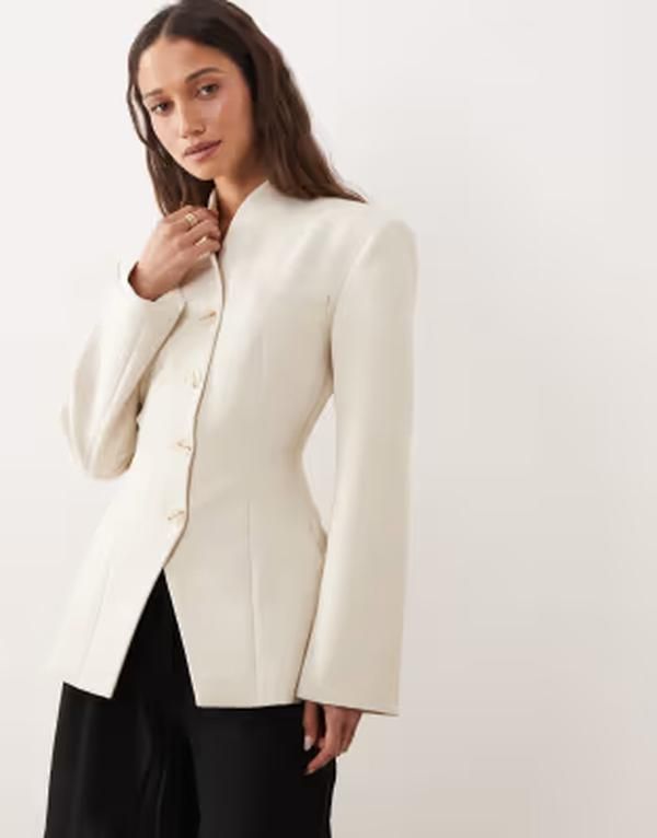 ミスセルフフリッジ レディース アウター ジャケット・ブルゾン ブレザー Misselfridge collarless high break point blazer Ivory アイボリー