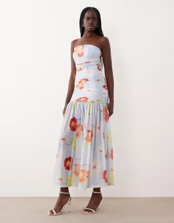 バードット レディース トップス ワンピース フラワー柄 ギャザー メッシュ マキシ フラワー Bardot Solana ruched bandeau mesh maxi dress floral