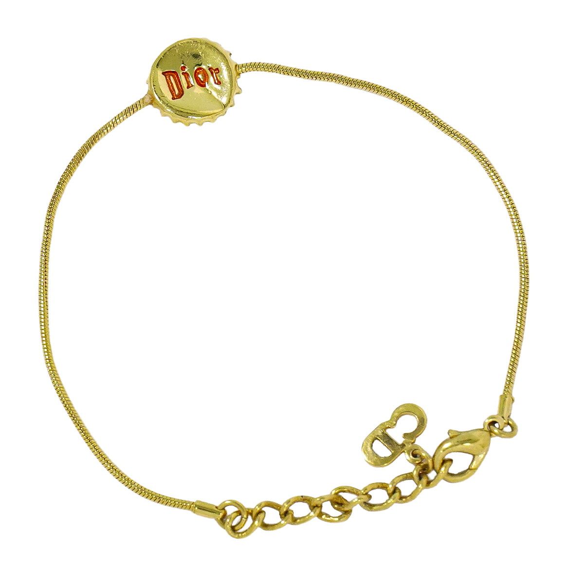 本物 ディオール Dior ロゴ ボトルキャップ モチーフ ブレスレット バングル GP ゴールド メッキ アクセサリー ジュエリー 中古・