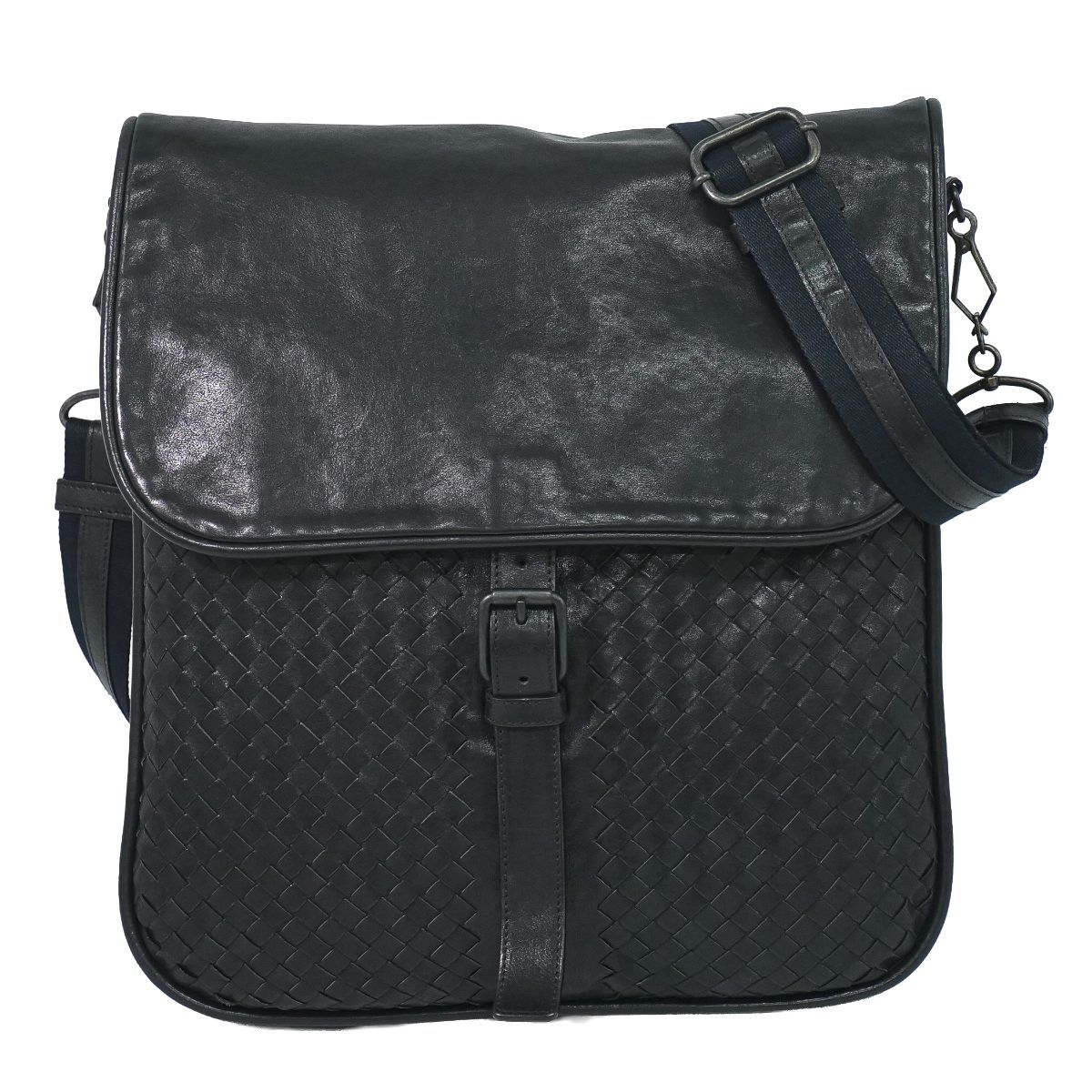 本物 ボッテガ ヴェネタ BOTTEGA VENETA イントレチャート ショルダーバッグ ポシェット レザー ブラック Intrecciato バッグ 中古・