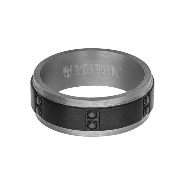 トリトン レディース アクセサリー 指輪 Triton 8MM Tantalum Ring with Vertical Channel Set Black Sapphires and Flat Edg
