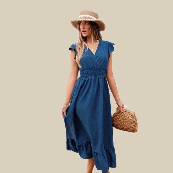 カップシー レディース トップス ワンピース シャーリング マキシ Cupshe Womensmocked Waist Flowy Maxi Dress Blue ブルー