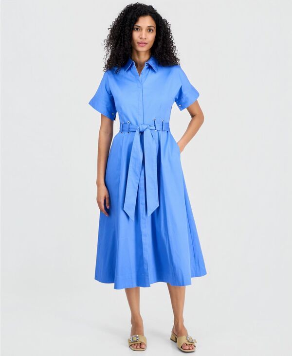 アンクライン レディース トップス シャツ 半袖 Anne Klein WomenshortSleeve Belted LoopDetail ShirtdressEAPORT
