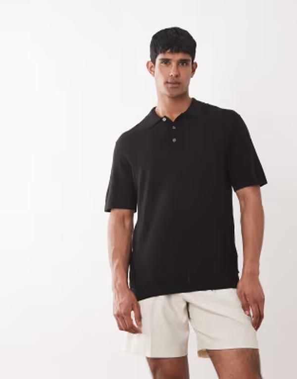 ジャック アンド ジョーンズ メンズ トップス ポロシャツ ニット Jack Jones Premium knit polo shirt Black ブラック