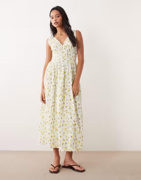 ウェンズデーガール レディース トップス ワンピース フラワー柄 フラワー Wednesdays Girl midaxi dress in yellow floral YELLOW イエロー