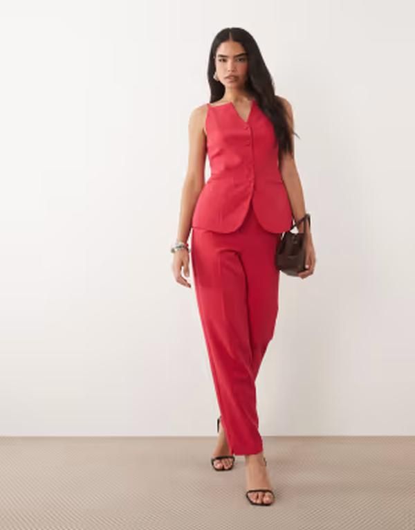 ヴィラ レディース ボトムス カジュアルパンツ ハイウエスト Vila tailored high waist pants in bright pink part of a set Jazzy ピンク