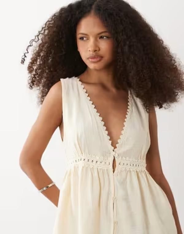 ブレーブソウル レディース トップス ベスト Vネック Brave Soul vneck tank top with crochetrim YELLOW イエロー