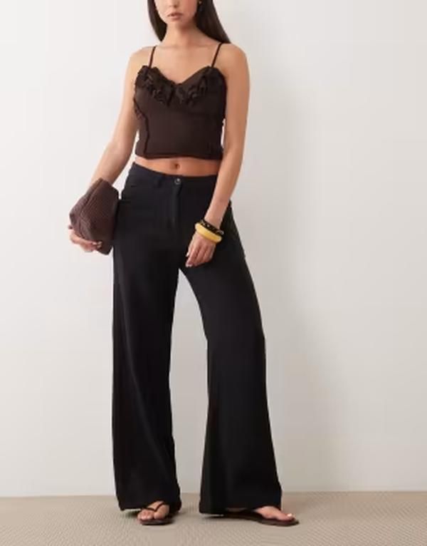 マンゴ レディース ボトムス カジュアルパンツ ストレート Mango Palstraight leg pants part of a set Black ブラック