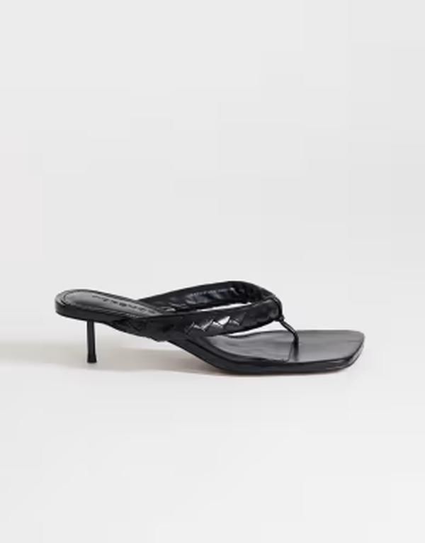 トップショップ レディース シューズ サンダル ヒール Topshop Emily pin heel woven toe thong sandals Black ブラック
