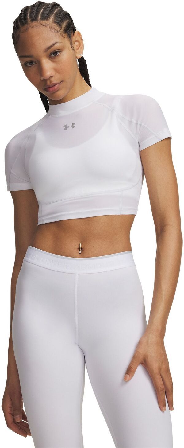 アンダーアーマー レディース トップス シャツ Under Armour Womens HeatGear Elite Crop Mock Short Sleeve WhiteReflective ホワ