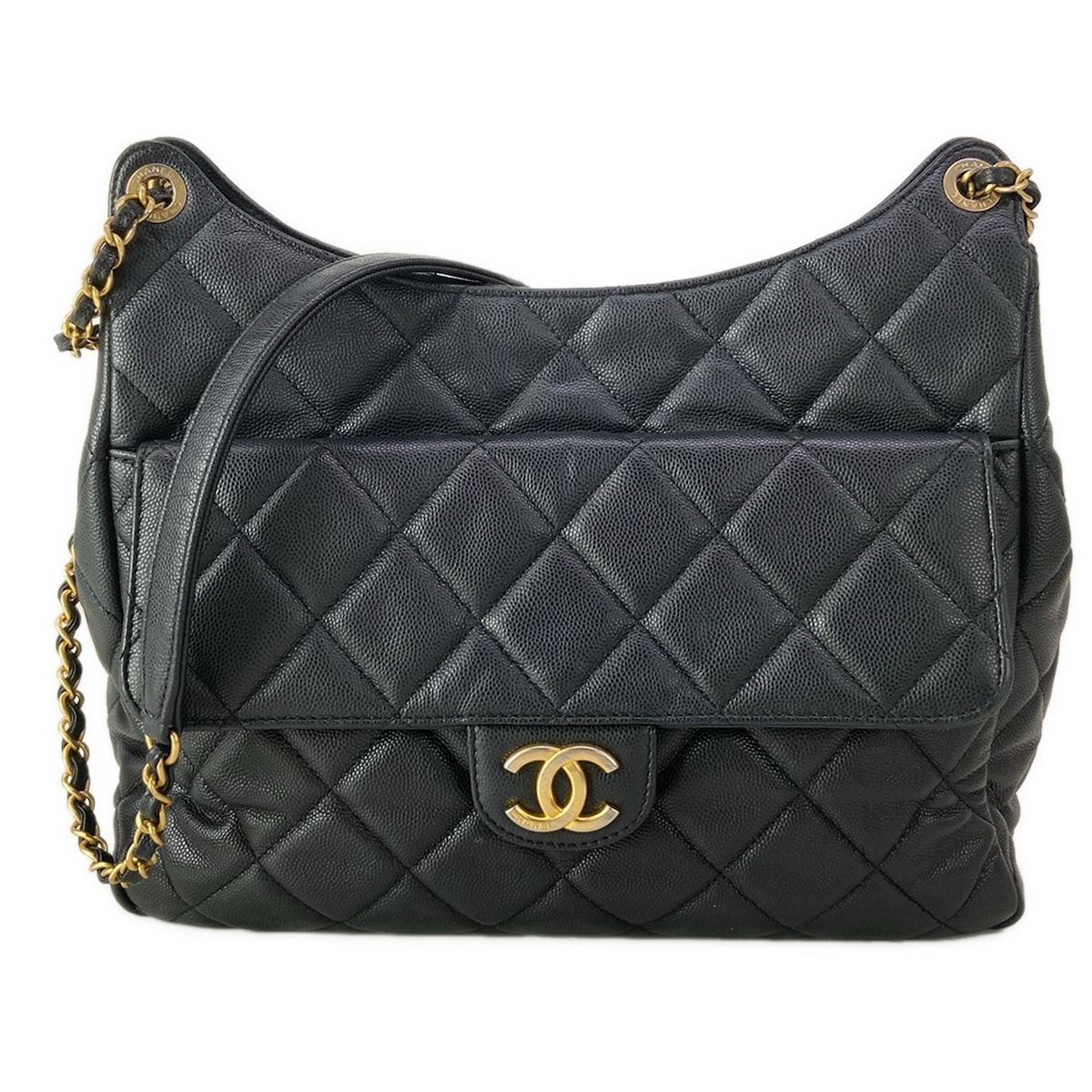 CHANEL(シャネル) ショルダーバッグ マトラッセ/ホーボー AS3693 黒 メタルシリアルプレート/チェーンショルダー/ゴールド金具
