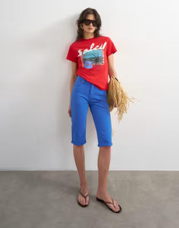 トップショップ レディース ボトムス デニムパンツ キャップ ジーンズ Topshop capri comfort stretch jeans in cobalt コバルト