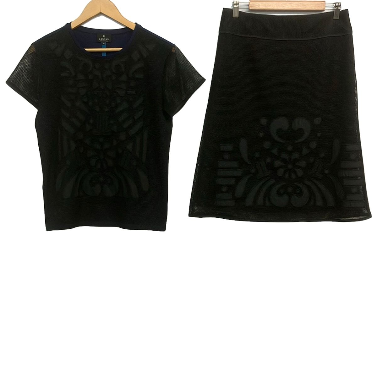LANVIN COLLECTION(ランバンコレクション) スカートセットアップ レディース美品 - 黒×ネイビー メッシュ