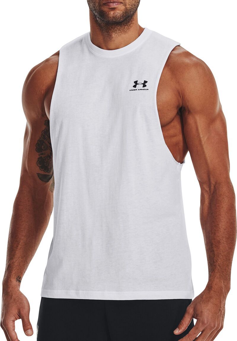 アンダーアーマー メンズ トップス シャツ Under Armour Mens Left Chest Cut Off Tank Top WhiteBlackBlack ホワイト