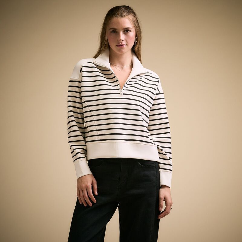 キャリー レディース アウター パーカー・スウェット モックネック スキューバ CALIA Womensoft Scuba Mock Neck 14 Zip Cloud Mariner Stripe