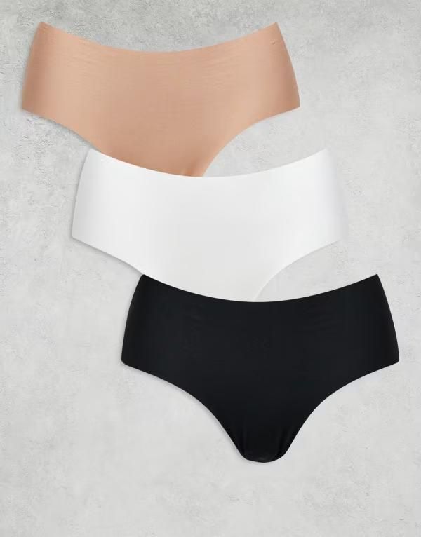 エイソス レディース アンダーウェア ブリーフパンツ ASOS DESIGN 3 pack no vpl hipster short white Black white beige ホワイト