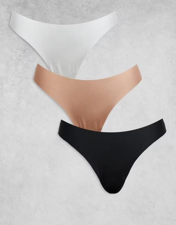 エイソス レディース アンダーウェア ブリーフパンツ レース ASOS DESIGN 3 pack no vpl and lace thong white Black white beige ホワイト