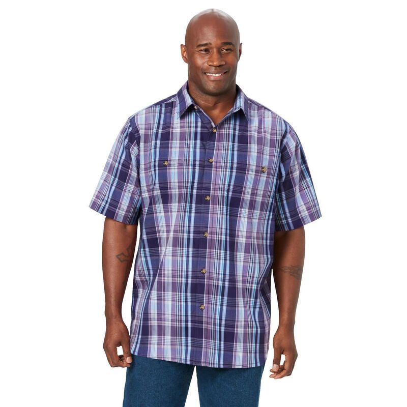 キングサイズ レディース トップス Tシャツ ボタンダウン トール ダウン KingSize Mens Big Tall Plaid WrinkleResistant Short Sleeve But