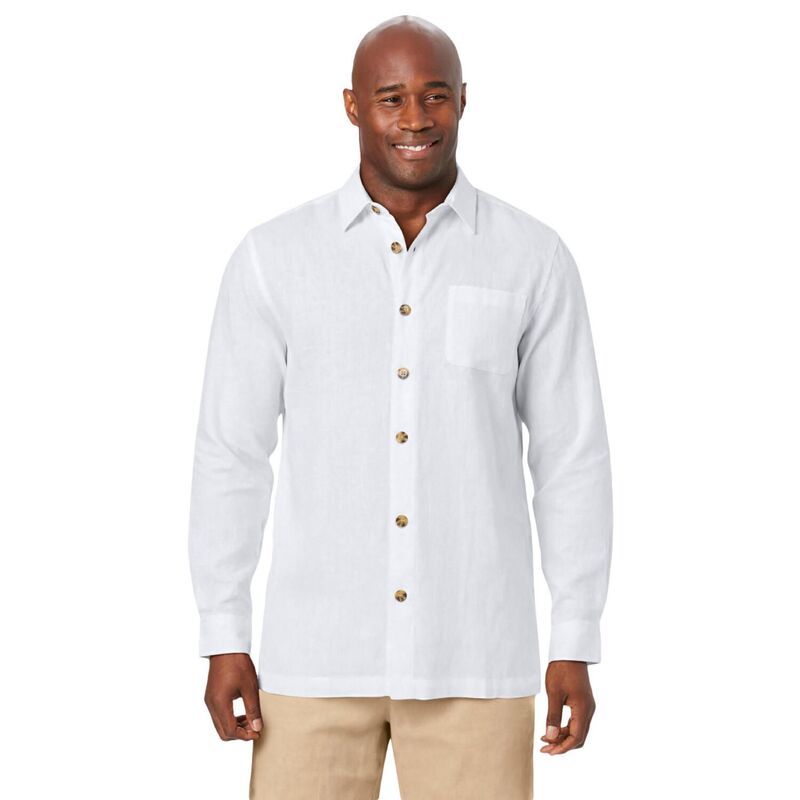 キングサイズ レディース トップス Tシャツ トール リネン KingSize Mens Big Tallong Sleeve Linen Shirt White ホワイト