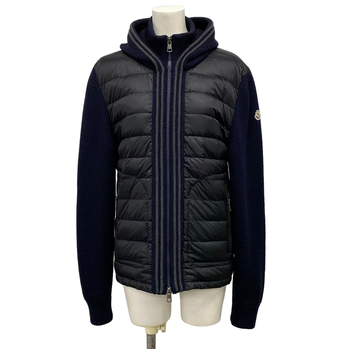 モンクレール ダウンジャケット サイズM レディース MAGLIONE TRICOT CARDIGAN B20919413700 ダークネイビー×黒 長袖/ニット/冬/秋