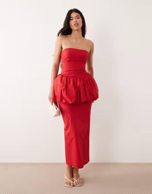 カイア レディース トップス ワンピース レース マキシ Kaiia exclusive bandeau volume peplum puffballace up back column maxi d