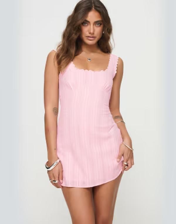 プリンセスポリー レディース トップス ワンピース ミニ コットン Princess Polly Dasha cotton scallop detailing mini dress PINK ピンク
