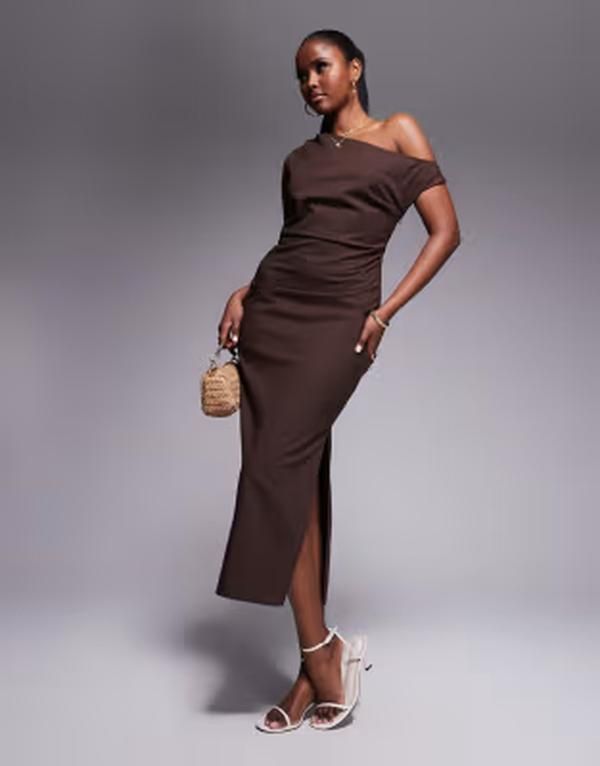 カイア レディース トップス ワンピース ミディ リネン Kaiia exclusive linen look off the shoulder twist detail midi dress in