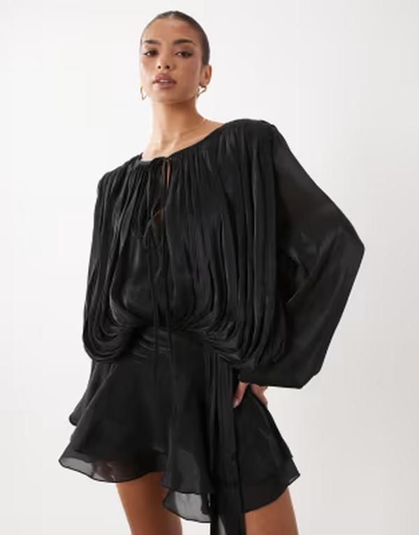 ライオネス レディース トップス ワンピース シフォン バルーンスリーブ ドレープ ミニ Lioness Elements high sheen chiffon drape detail balloo