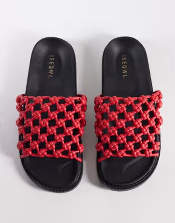 セクウェル レディース シューズ サンダル SEQWL woven flat sandals Red レッド