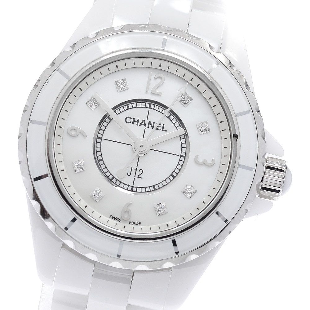 シャネル CHANEL H2570 J12 ホワイトセラミック 8Pダイヤ クォーツ レディース 良品 保証書付き_968749