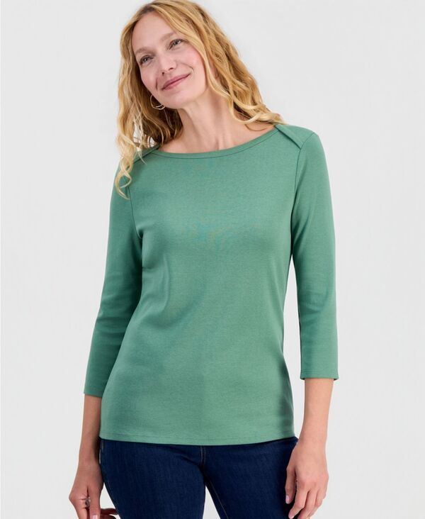 スタイルアンドコー レディース トップス シャツ コットン Style Co Womens Pima Cotton 34Sleeve BoatNeck Top Comfrey