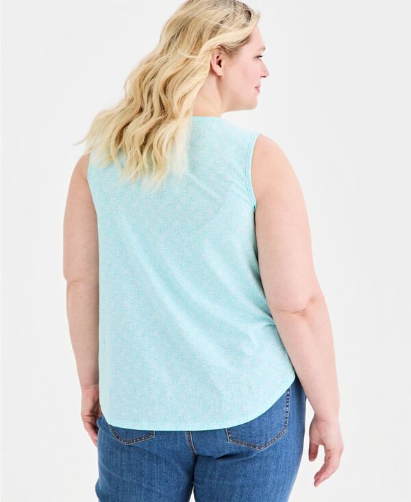スタイルアンドコー レディース トップス タンクトップリント Style Co Womens Printed Pintuck Tank Top Softurquoise ターコイズ