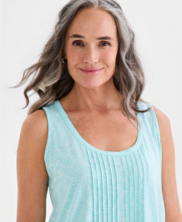 スタイルアンドコー レディース トップス タンクトップリント Style Co Womens Printed Pintuck Tank Top Softurquoise ターコイズ