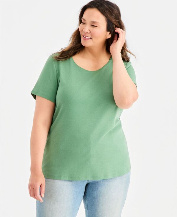 スタイルアンドコー レディース トップス シャツ 半袖 コットン Style Co Womens Cotton ShortSleeve ScoopNeck Top Comfrey