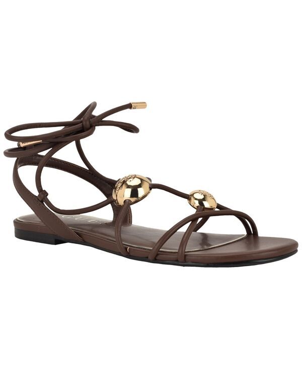 ゲス レディース シューズ サンダル GUESS Womens Tabell Strappy Goldome TieUp Flat Sandals Dark Brown ブラウン