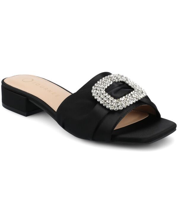 ジュルネ コレクション レディース シューズ サンダル Journee Collection Womens Flavia Embellished Slide Sandals Black Satin ブ