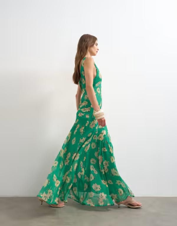 トップショップ レディース トップス ワンピース シフォン フラワー柄 マキシ フラワー Topshop chiffon maxi dress with seam detailing floral G