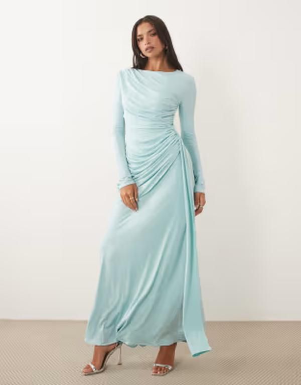 ティエフエヌシー レディース トップス ワンピース ドレープ ギャザー スカート マキシ TFNC slinky draped ruched full skirt maxi dress in baby