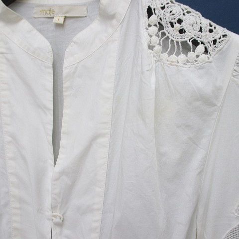 マージュ Maje 長袖 シャツ ワンピース 膝丈 1 白系 アイボリー 刺繍