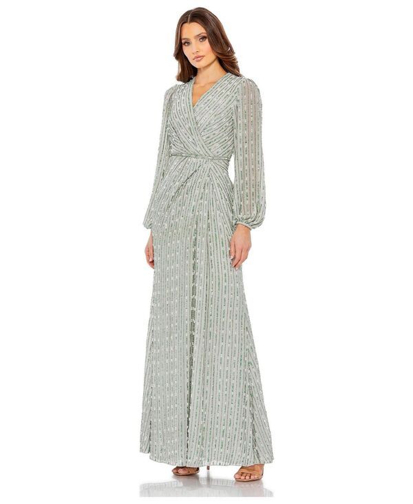 マックダガル レディース トップス ワンピース Vネック スパンコール Mac Duggal WomensequinEmbellished VNeck Eveningown Sage セージ