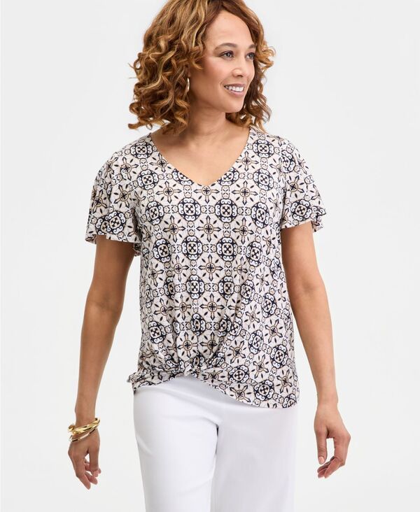 ジェイエムコレクション レディース トップス シャツ Vネック プリント JM Collection Womens Printed Short Sleeve VNeck TwistFrontop Co