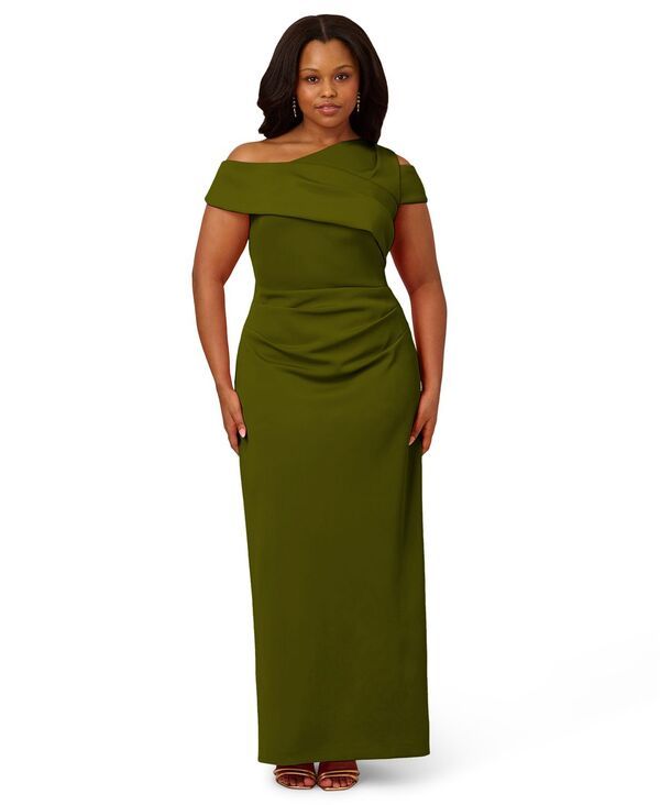 アドリアナ パペル レディース トップス ワンピース アシンメトリー ギャザー Adrianna Papell Womens Asymmetrical Ruched Gown Jungle Olive
