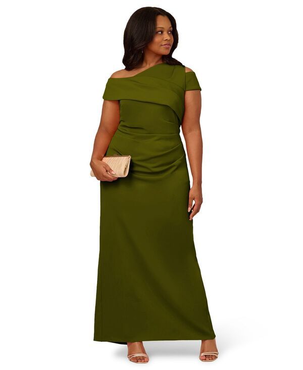 アドリアナ パペル レディース トップス ワンピース アシンメトリー ギャザー Adrianna Papell Womens Asymmetrical Ruched Gown Jungle Olive