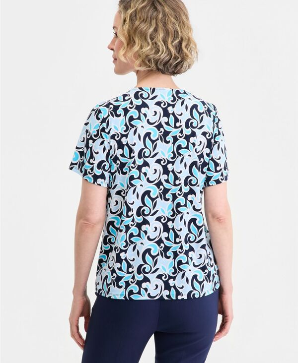 ジェイエムコレクション レディース トップス シャツ Vネック プリント JM Collection Womens Printed Front Zipper VNeck Top Intrepid Bl
