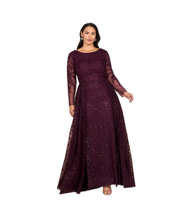 ララ レディース トップス ワンピースカート Lara Womens Long Sleeve Gown with Overskirt Wine ワイン