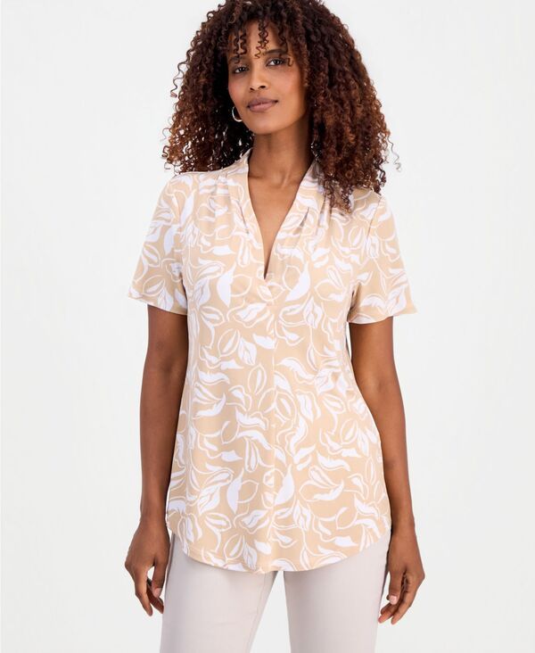 ジェイエムコレクション レディース トップス シャツ Vネック プリント 半袖 ニット JM Collection Womens Printed ShortSleeve VNecknitop Coff
