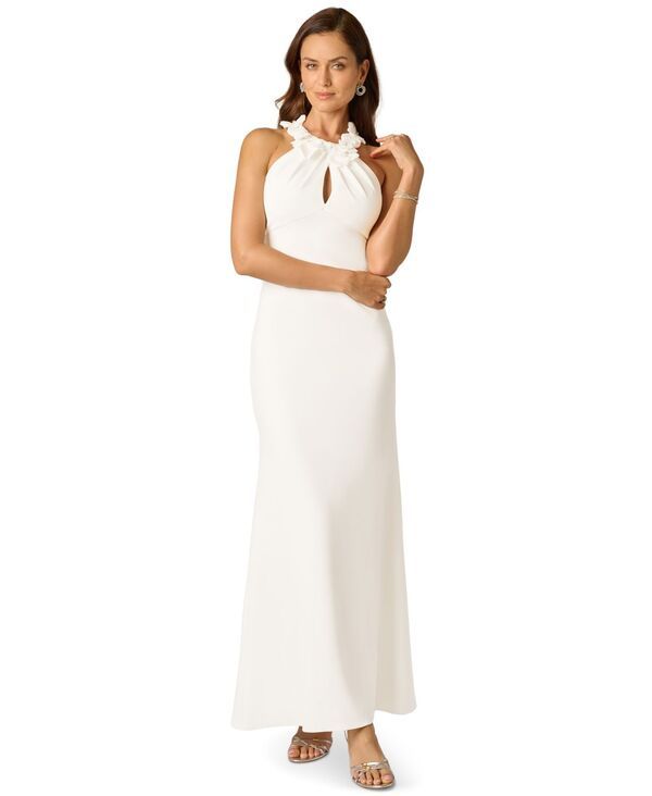 アドリアナ パペル レディース トップス ワンピース クレープ ホルター Adrianna Papell Womens Rosette Halter Crepe Gown Ivory アイボリー