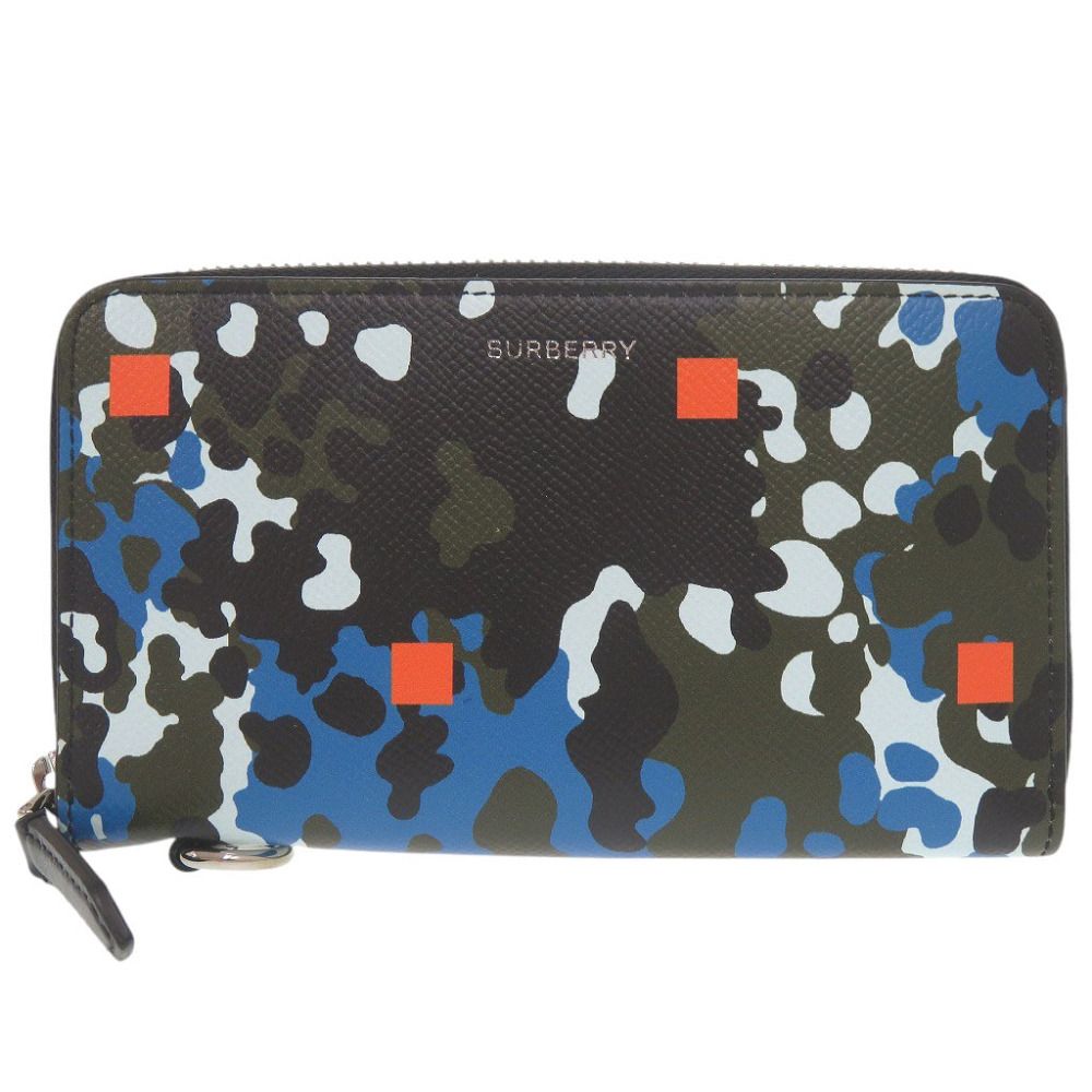 新品同様 バーバリー カモフラージュ柄 レザー マルチカラー ラウンドファスナー 長財布 1482 BURBERRY